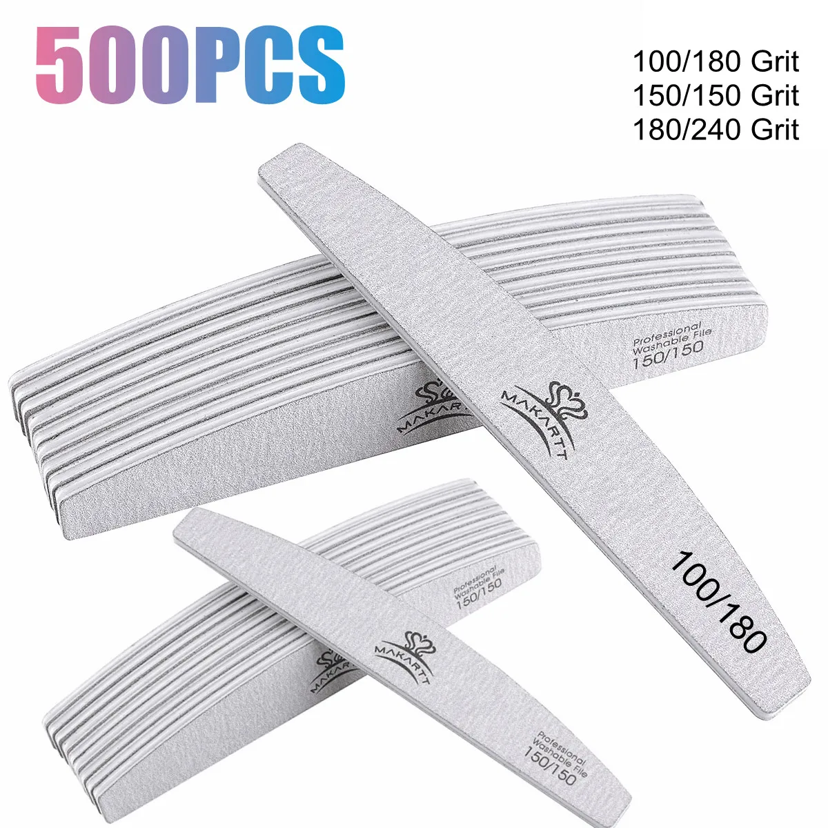 

500 шт. пилочек-буфиров для ногтей Zebra, зернистость 100/180, для акриловых ногтей, двусторонние, для гель-лака