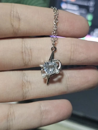 Aihua Exquisite Y2K Silver Color Crystal Sun Moon Star Necklaces for Women Korean Temperament Clavicle Chain Jewelry Gifts photo review