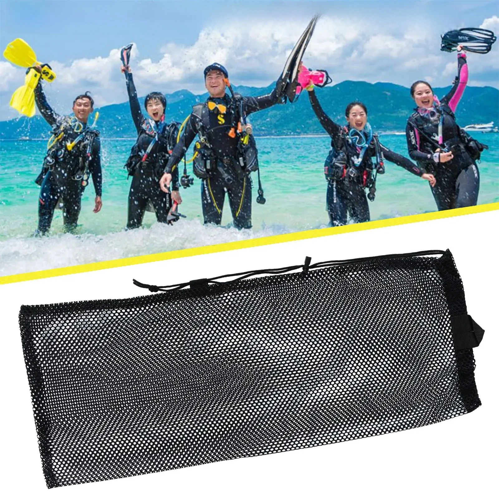Sac en maille à cordon de serrage pour plongée, sac en filet de plongée avec fermeture à cordon sécurisée pour le sport, l'entraînement, la plage et la natation