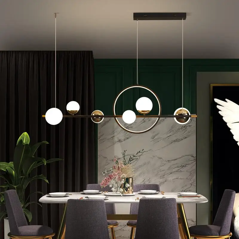 Circle LED Pendant Lamp Dining Live Room Kitchen Island Milky White Glass Ball Chandelier Paint Black Gold Ring Light Fixture