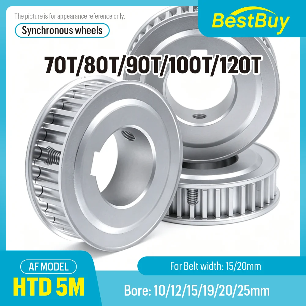 HTD 5M AF Type Timing Pulley 70T 80T 90T 100T 120T Bore 10‑25mm for 15 20mm Timing Belt Industrial Automation Parts