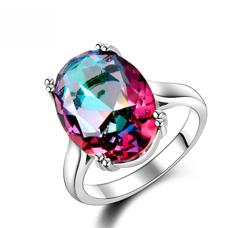 Moda damska biżuteria S925 srebrny pierścionek mistyczny ogień tęczowy topaz pierścionki promocja elegancka biżuteria ślubna anillos Party prezent — zdjęcie 2