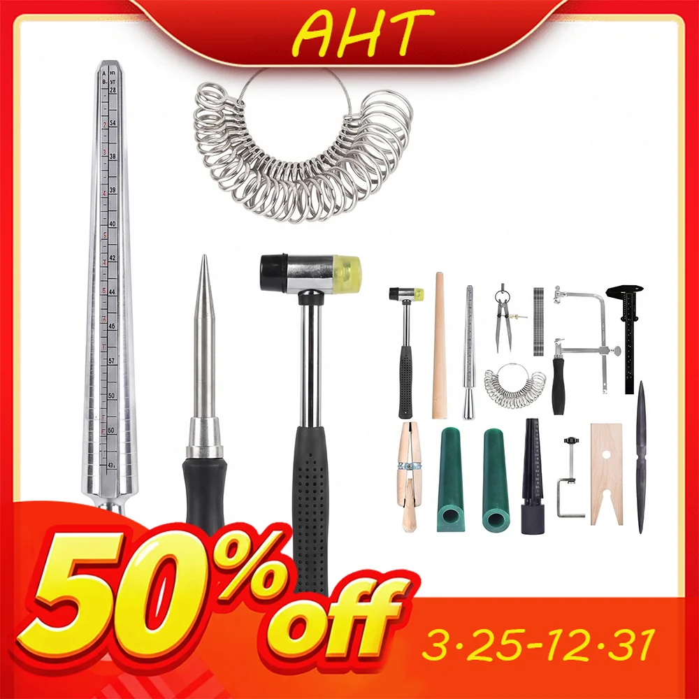 AHT Jewelry Making Tools Set Ring Sizer Mandrel Caliper Hammer DIY Craft Professional Ring Making Tool Kit with Ring Sizer Gauge