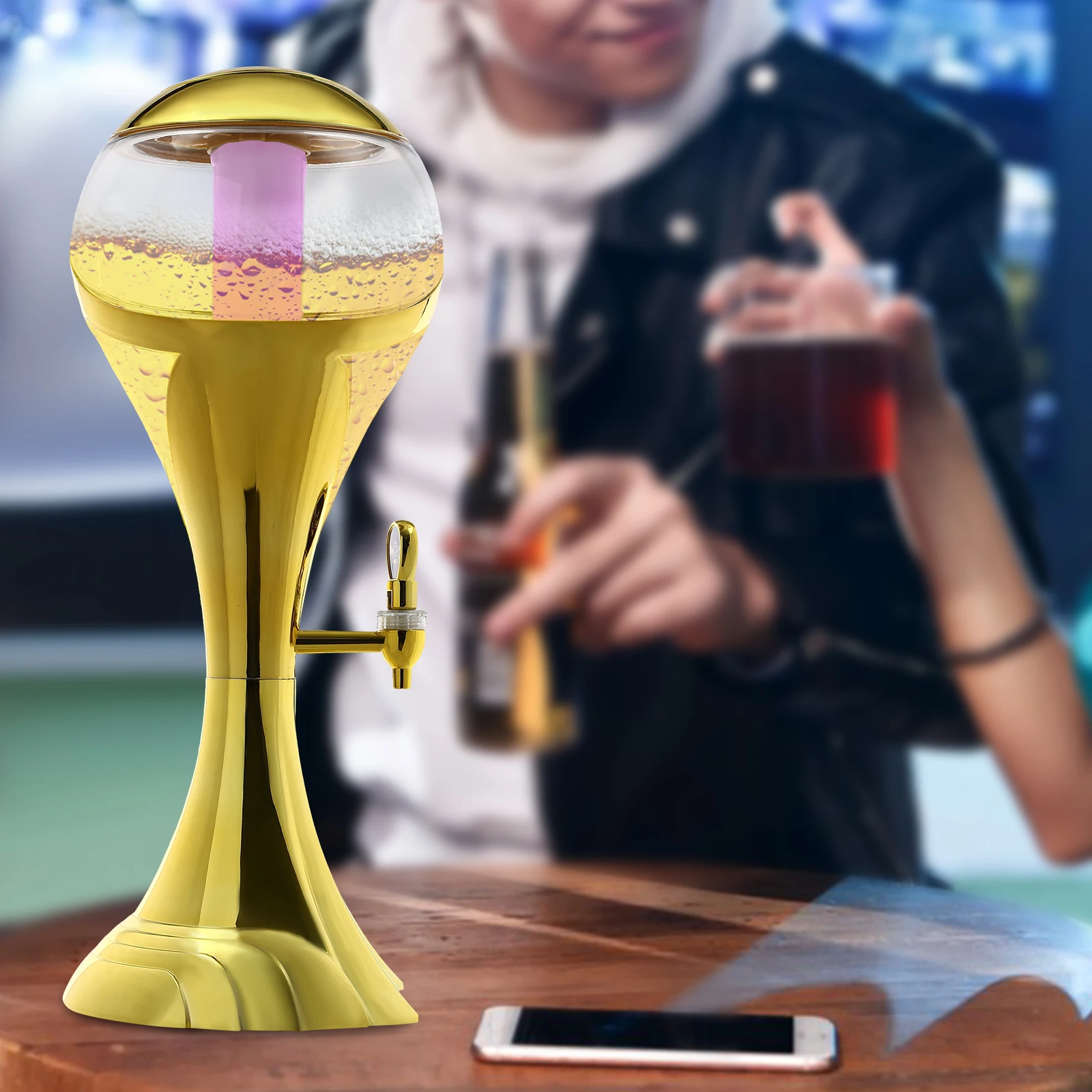 

Wine Dispenser, 3L Globe Sphere Drink Dispenser with Tap, Golden Beer Beverage Dispenser for Party Bar Home, Glass Drink Server