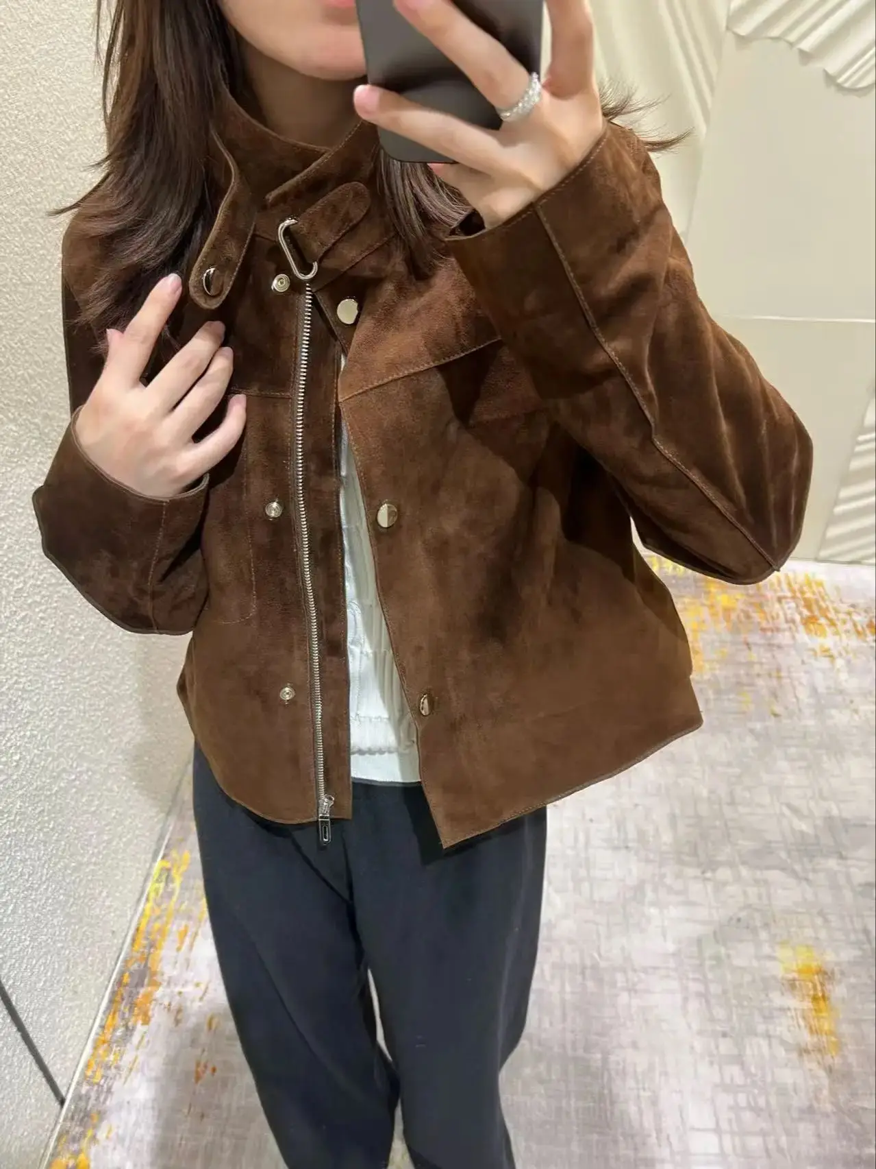 Stijlvol casual damesjack van echt suède met opstaande kraag
