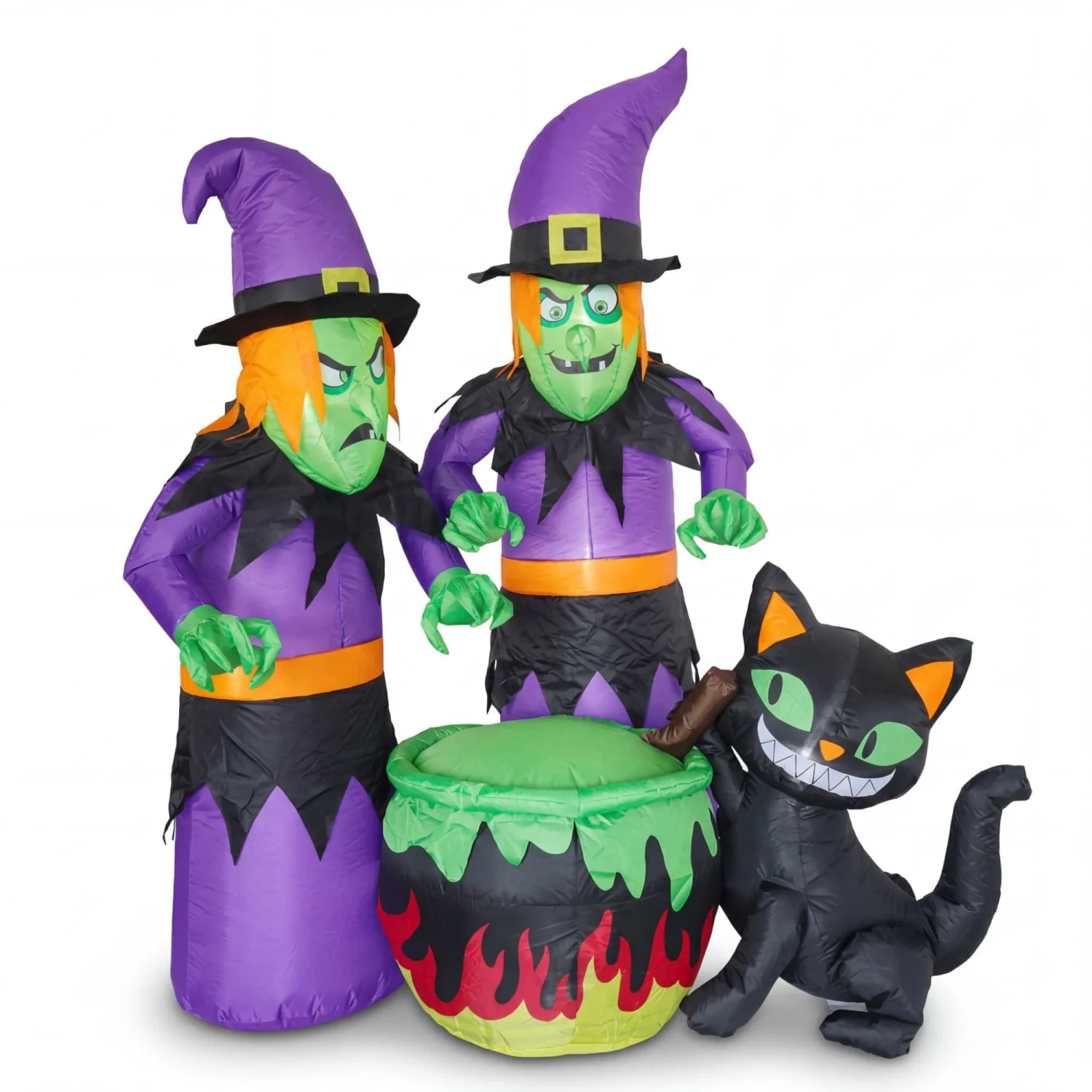 Nadmuchiwana dekoracja na Halloween z motywem czarownic i dyni, ozdoba do ogrodu na zewnątrz, idealna do świątecznego dekorowania trawnika, w zestawie pompa do nadmuchu i podstawa do zabawy w „coś