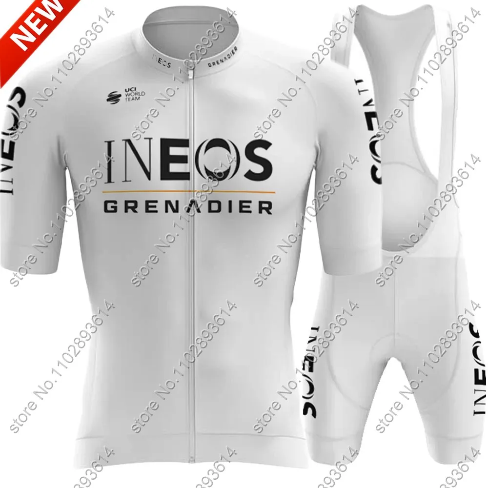 White Ineos Grenadier Team 2024 Cycling Jersey Set Short Sleeve Clothing Road Bike Shirts Suit Bicycle Bib Shorts MTB Maillot