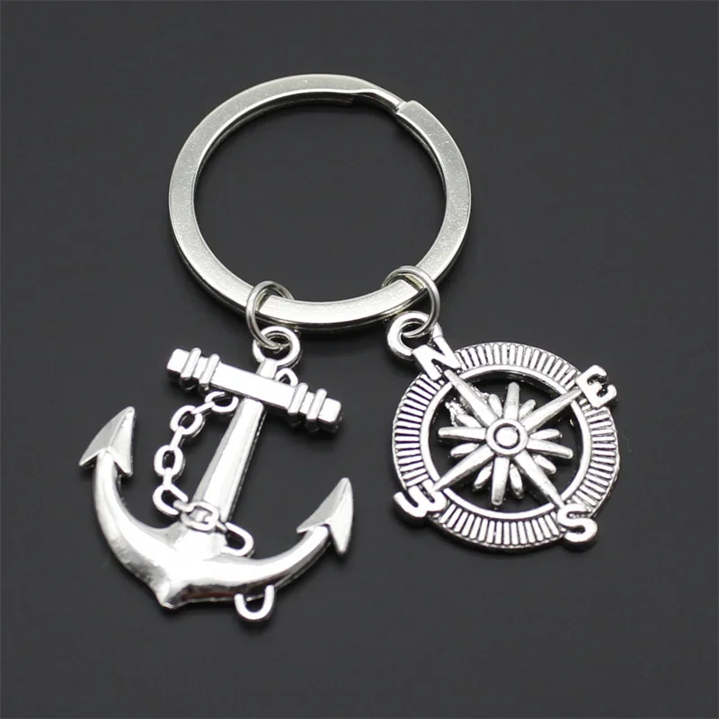 Porte-clés ancre Vintage plaqué argent, flèche, pendentif solide, Style marin, porte-clés de voiture, accessoires pour hommes, cadeaux