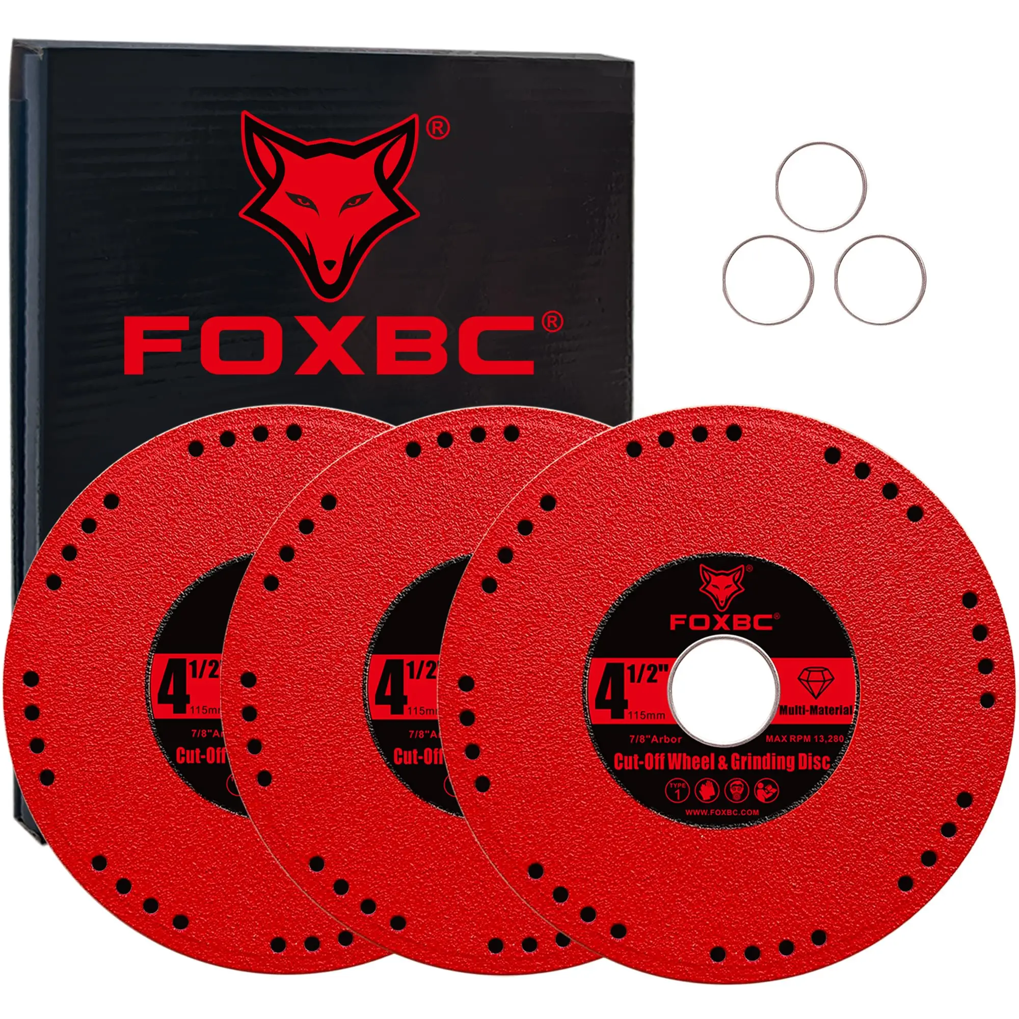 FOXBC 3pcs 115mm Diamond Saw Blades Multi-Purpose Cut Off & Grinding Wheel for Angle Grinder, 22mm Arbor