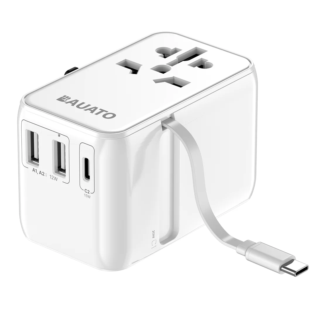 [نوع البكرة] محول متعدد الكل في واحد للسفر العالمي من Bauato بقدرة 2500 وات |   شاحن سريع USB C من النوع 2 منافذ |   الولايات المتحدة/الاتحاد الأوروبي/الولايات المتحدة الأمريكية/الاتحاد الأوروبي المكونات الدولية