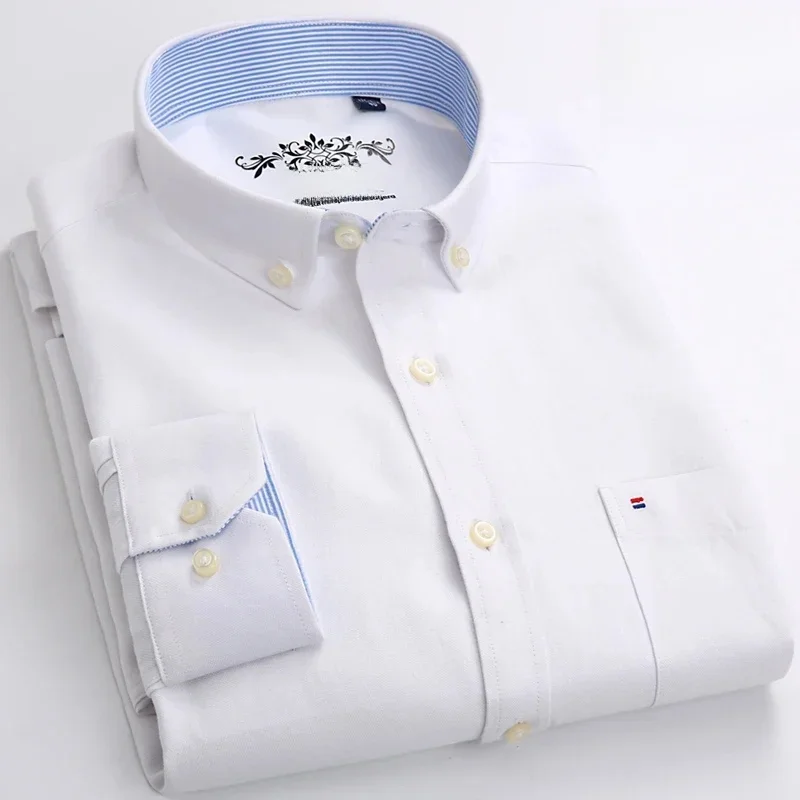 Nowość w koszulach z długim rękawem dla mężczyzn slim fit formalna koszula plian z jedną kieszenią odzież biurowa miękka krata bawełniane designerskie topy — zdjęcie 2