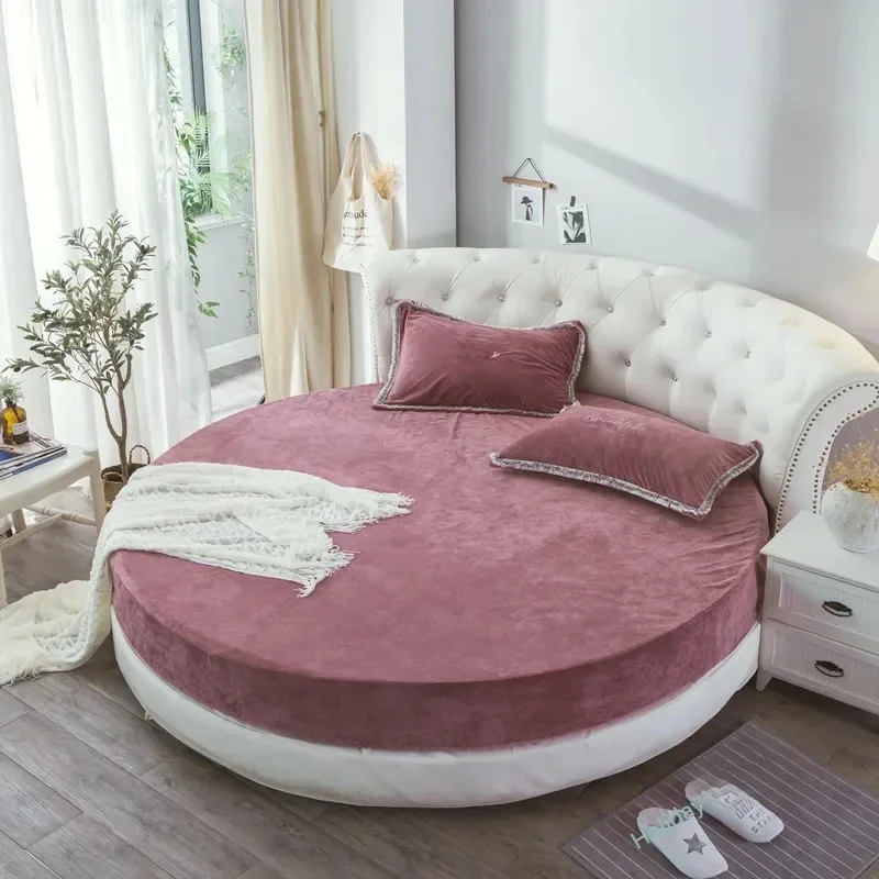 Koraalfluwelen rond bed, eenvoudige kleur fluwelen rond laken, diameter 200 cm-220 cm, flanellen laken zonder kussensloop, winter - afbeelding 2