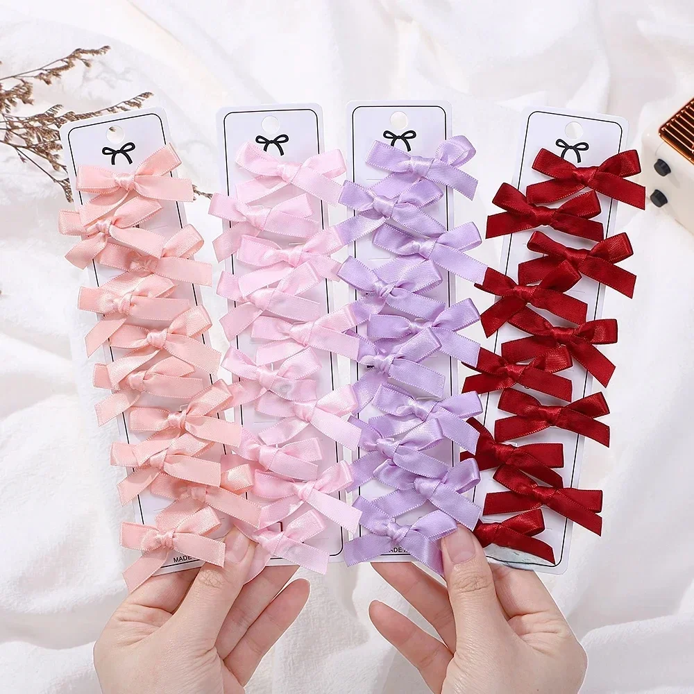 RAINBOW BOWS 10Pcs Kids Sweet Solid Color Mini Bows Hair Clip Baby Girls Ballet Style Ribbon Braided Hair Accessories Wholesale — zdjęcie 2