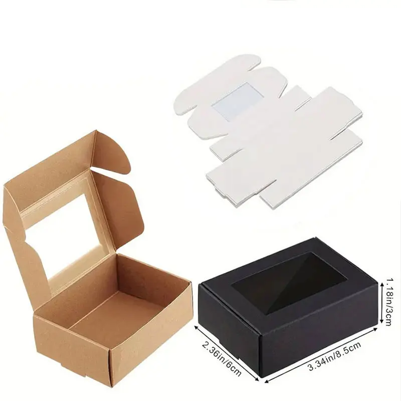 20pcs Mini Kraft Paper Box With Window, Candy Jewelry Soap Boxes Present Box, Present Packaging With Stickers For Party Wedding