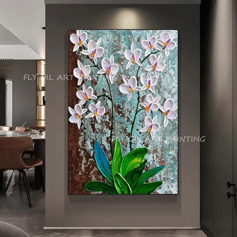 

Abstract 100% Hand Painted white flower thick knife green landscape oil Paintings Canvas Wall Art Room Decoration gift