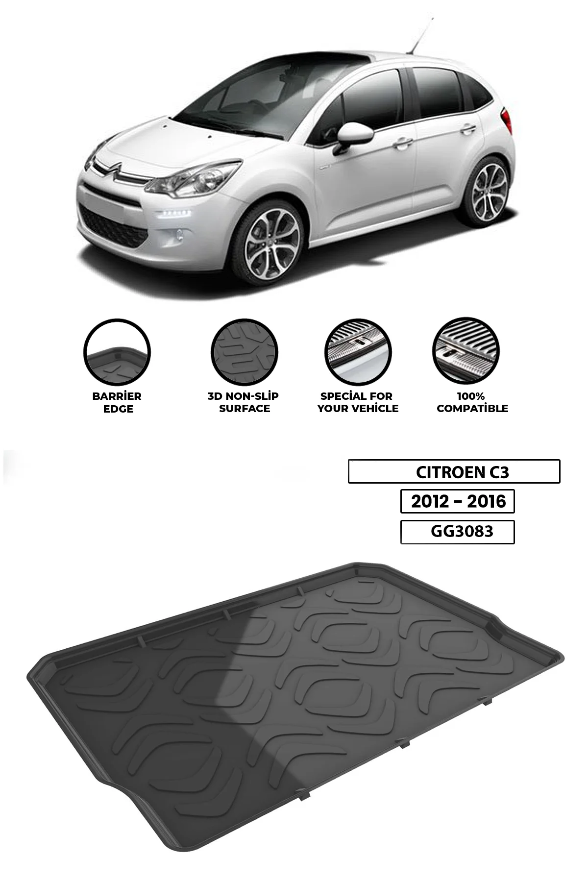 

For -CITROEN-C3-2012-2016 luggage compartment Diffuser Extension Rear Bumper Attachment Luggage compartment