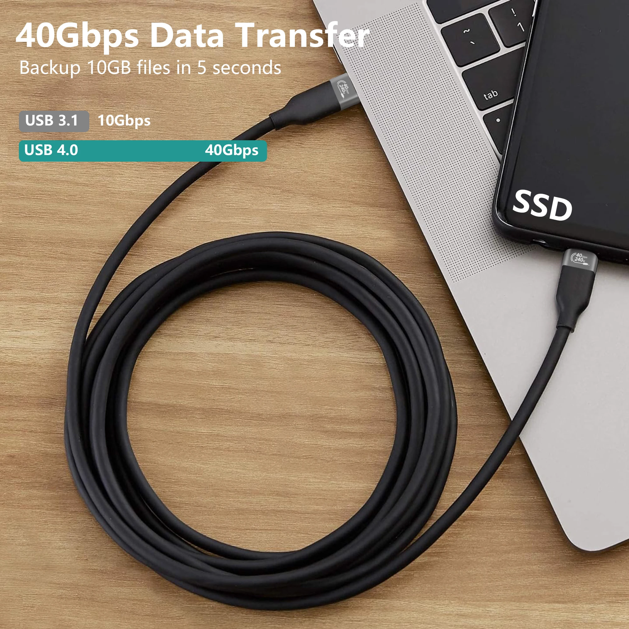 Supports 8K HD Display,515 USB 4 Cable 3.3 ft,40 Gbps Data Transfer,240W Charging USB C to USB C Cable