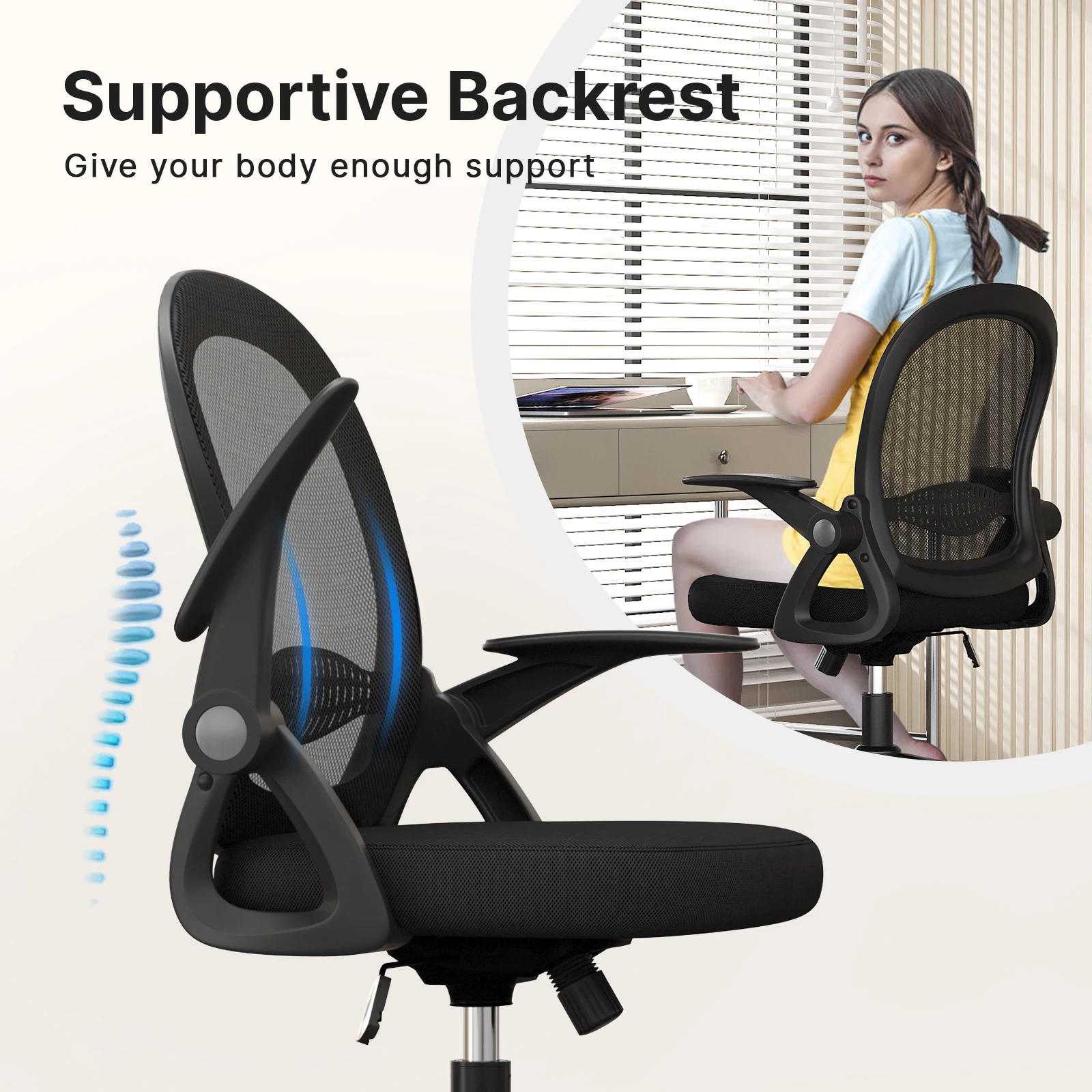 Naspaluro Home Office Stoel Ergonomisch Bureaustoel Draaibare Gaming Stoelen Mid-Back Mesh Stoel Met Lendensteun Voor Thuiskantoor