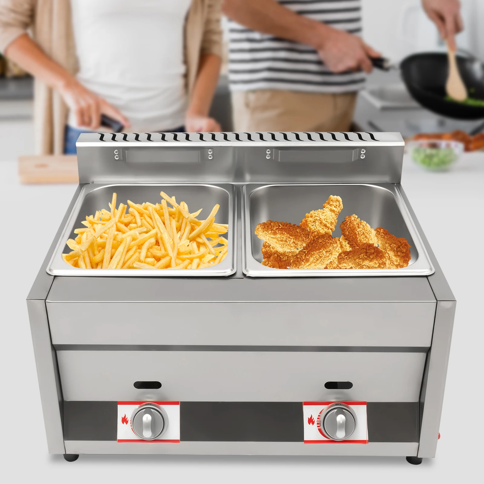 12L Commercial Countertop Gas Fryer 2 Wells Deep Fryer Propane Stainless Steel for Supermarkets, Hotels, Canteens, Restaurants