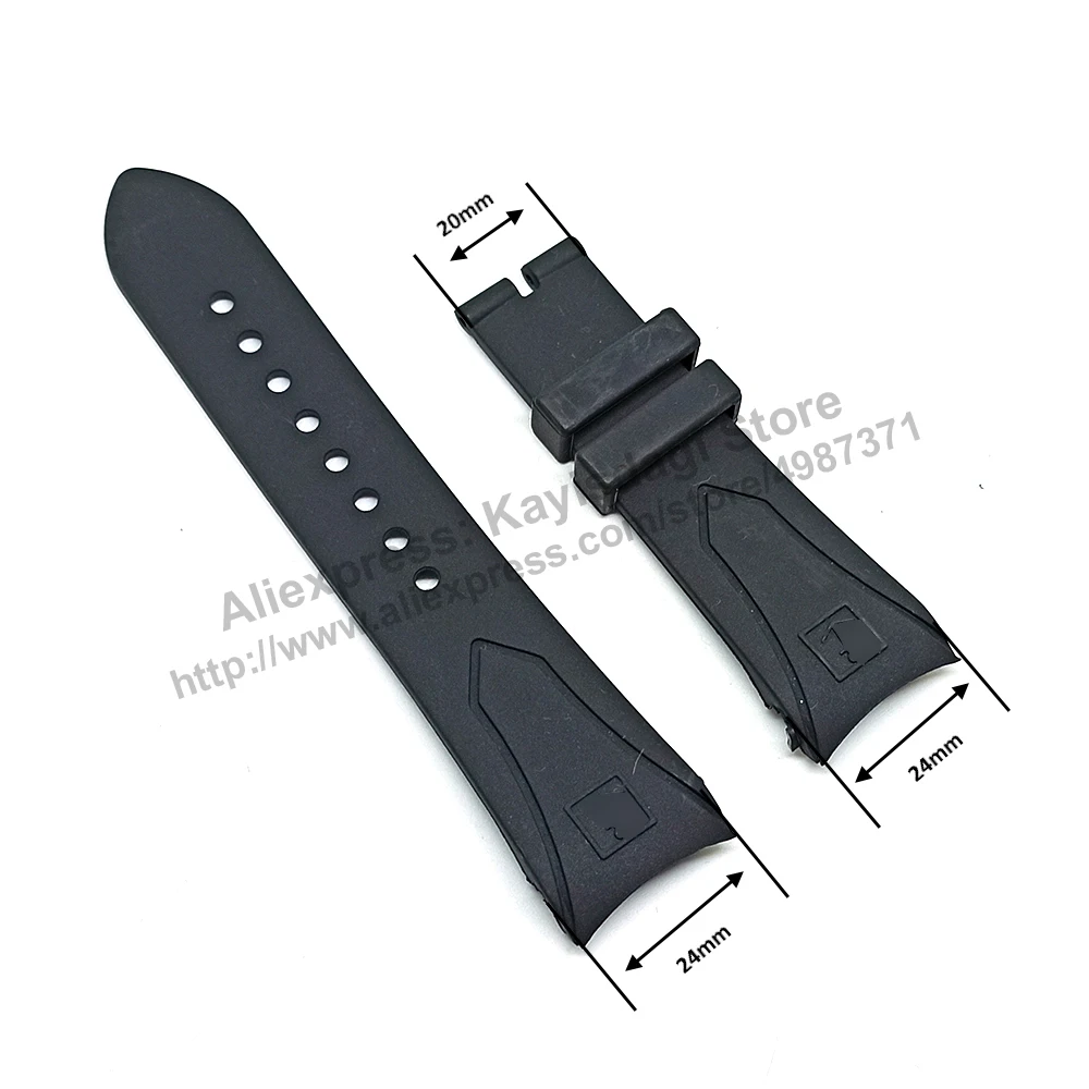 24mm Black Rubber Curved End Watch Strap Band Compatible for Ulysse Nardin