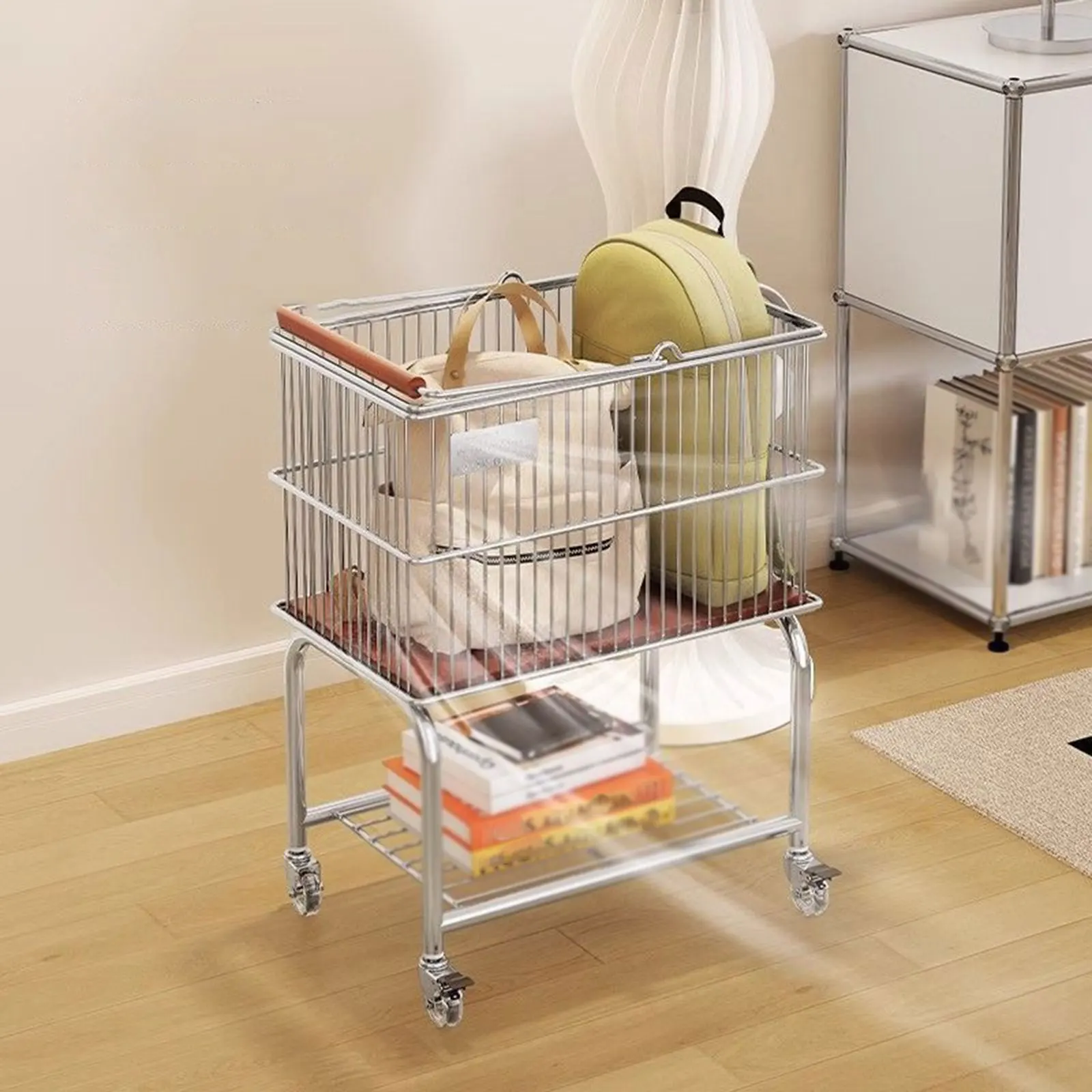 

2 In 1 Mobile Laundry Basket Laundry Basket Cart Laundry Basket Bathroom Double-Layer Clothes Storage Basket Bathroom Storage