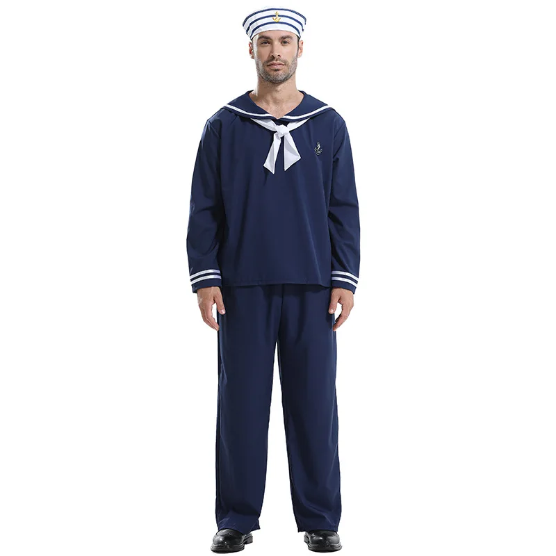 

Adult Navy Seaman Uniform Halloween Fancy Dress Up Unisex Mariner Work Clothes on Aboard Costume Men Sailor Cosplay