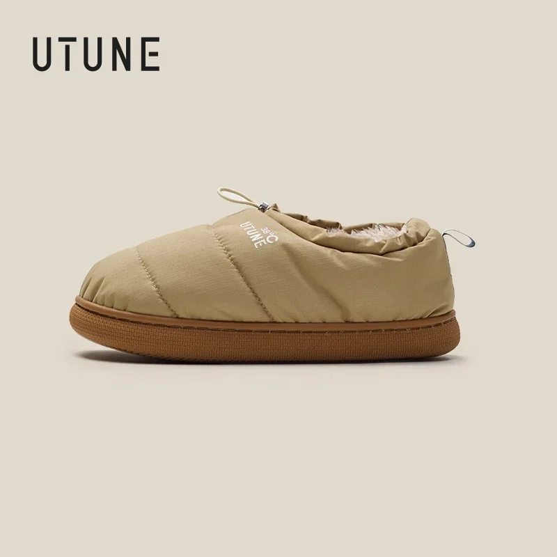 

UTUNE Men's Winter Slippers - Waterproof Windproof Non-Slip Indoor/Outdoor Shoes with Drawstring, Warm Lining (Size Up 1-2)