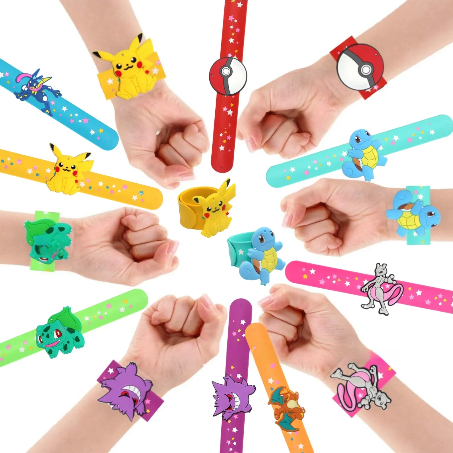 Bracelet Pokemon en Silicone pour enfants, mignon Pikachu Charmander, dessin animé, jouets de fête, bricolage, cadeaux Cosplay
