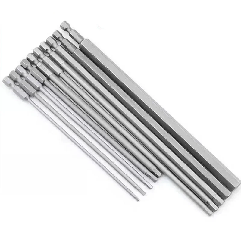 Clé Allen à tête hexagonale allongée de 150mm/200mm, alliage S2 magnétique/4 ", tournevis électrique à tige hexagonale H8 H10 H12 grande taille