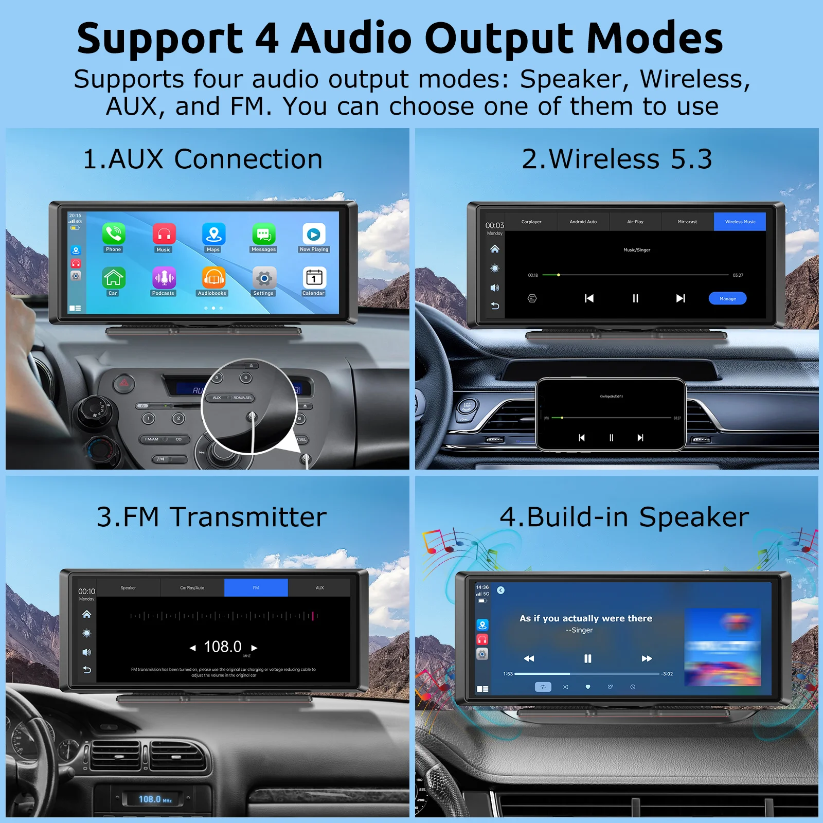 ESSGOO 8.1" 4K+1080P Carplay Universal para Coches Camionetas SUV Pickups CarPlay Inalámbrico Portátil Android Auto WiFi Navegación GPS FM BT5.3 Reproductor MP5 AUX Mirror Link