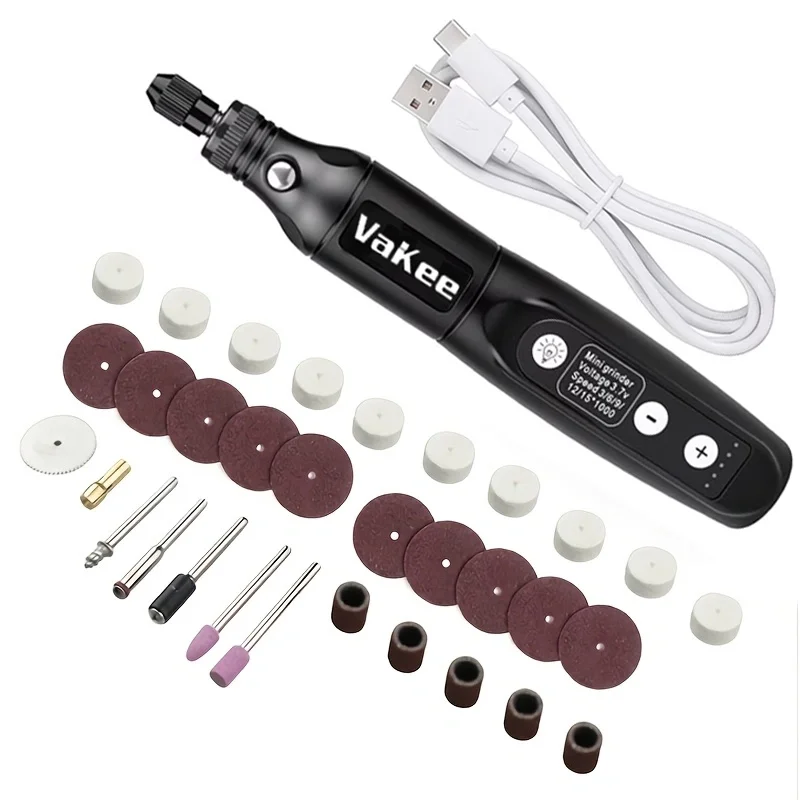Vakee 5-Speed Adjustable Cordless Rotary Tool Kit, 3.7V Type-C Rechargeable Mini Grinder Pen, 2000mAh for Grinding Polishing Eng image 2