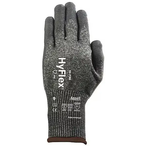 Guantes recubiertos resistentes a cortes, corte A4, nitrilo/poliuretano, negro/gris, grande (talla 9), 1 par