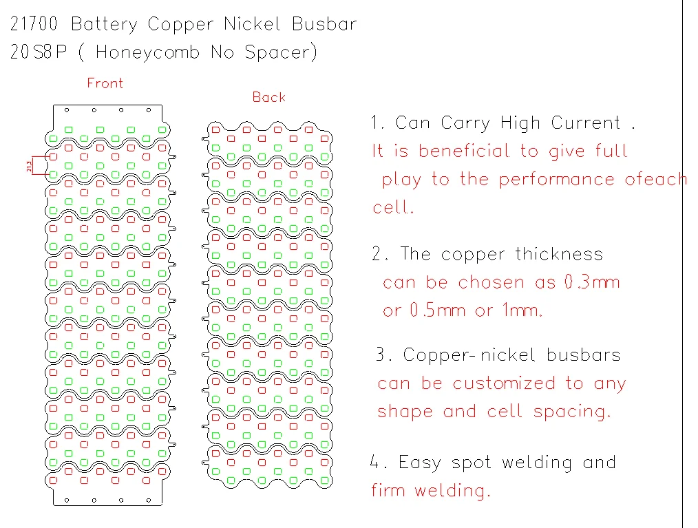 WELLGO 20S8P battery pack accessories, copper sheets and copper busbars, suitable for 21700 electric motorcycle battery packs