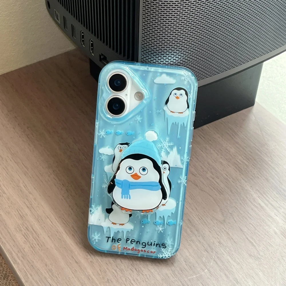 

Cute penguin stand mobile phone case, suitable for iPhone 16/15/17/14 Pro Max, Fundans17 Pro cute new shockproof protective case