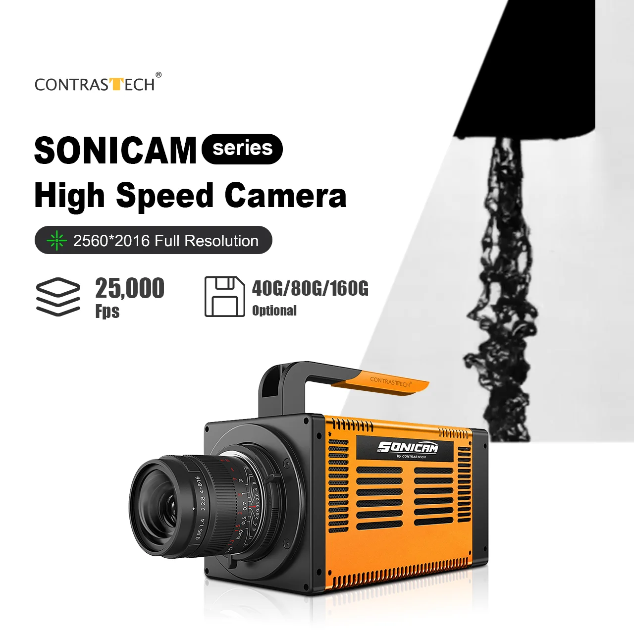 كاميرا 10GigE 2048x1024 عالية السرعة 4000–25000 إطارًا في الثانية مصراع عالمي ISO67000 تصوير رقمي فائق السرعة للمناسبات المتحركة السريعة