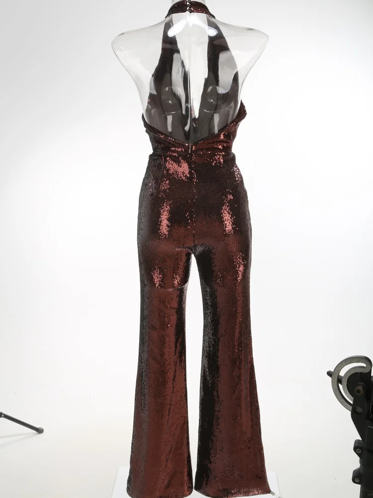 Новинка лета 202, женский винно-красный Холтер с глубоким v-образным вырезом, тонкий комбинезон без рукавов с открытыми плечами, сексуальная праздничная одежда с открытой спиной