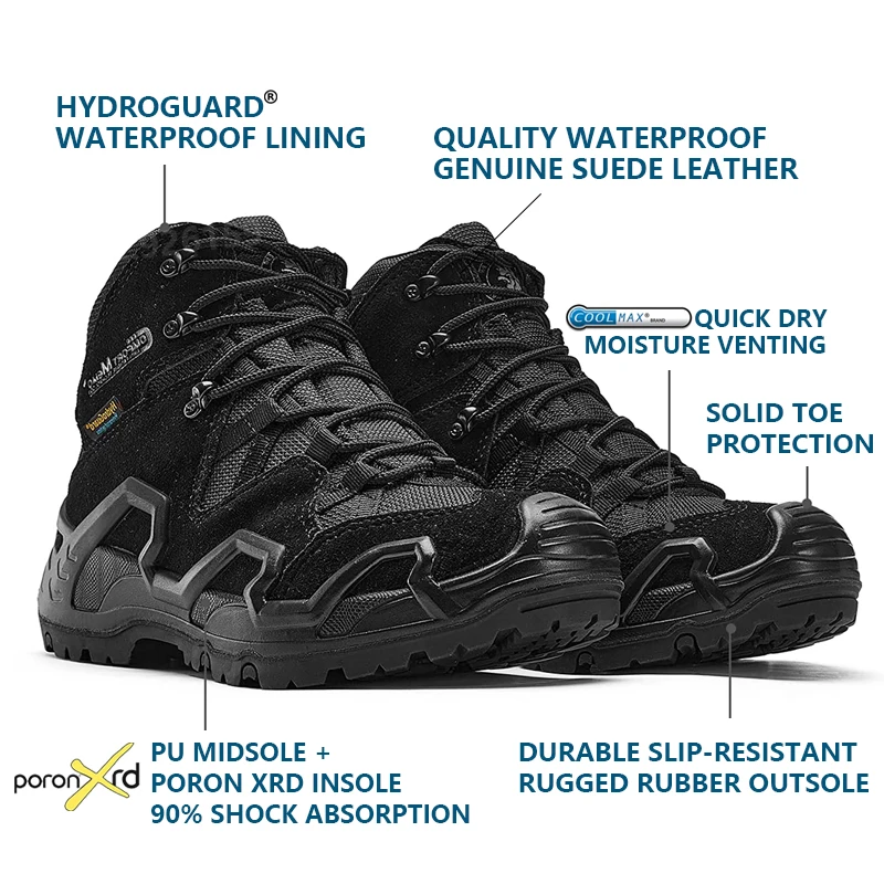 ROCKROOSTER Waterproof Hiking Shoes Men Hunting Tactical Boots Genuine Leather Breathable Ankle Boots Military Mountian Sneakers