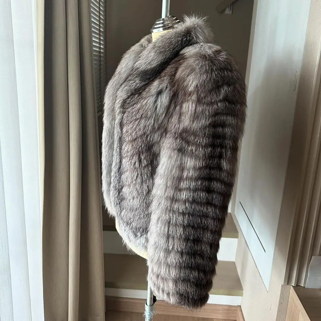 Woman Winter New Trendy Real Silver Fox Fur Jacket Stand Collar High Quality Casual Women Genuine Silver Fox Fur Coats Outwear