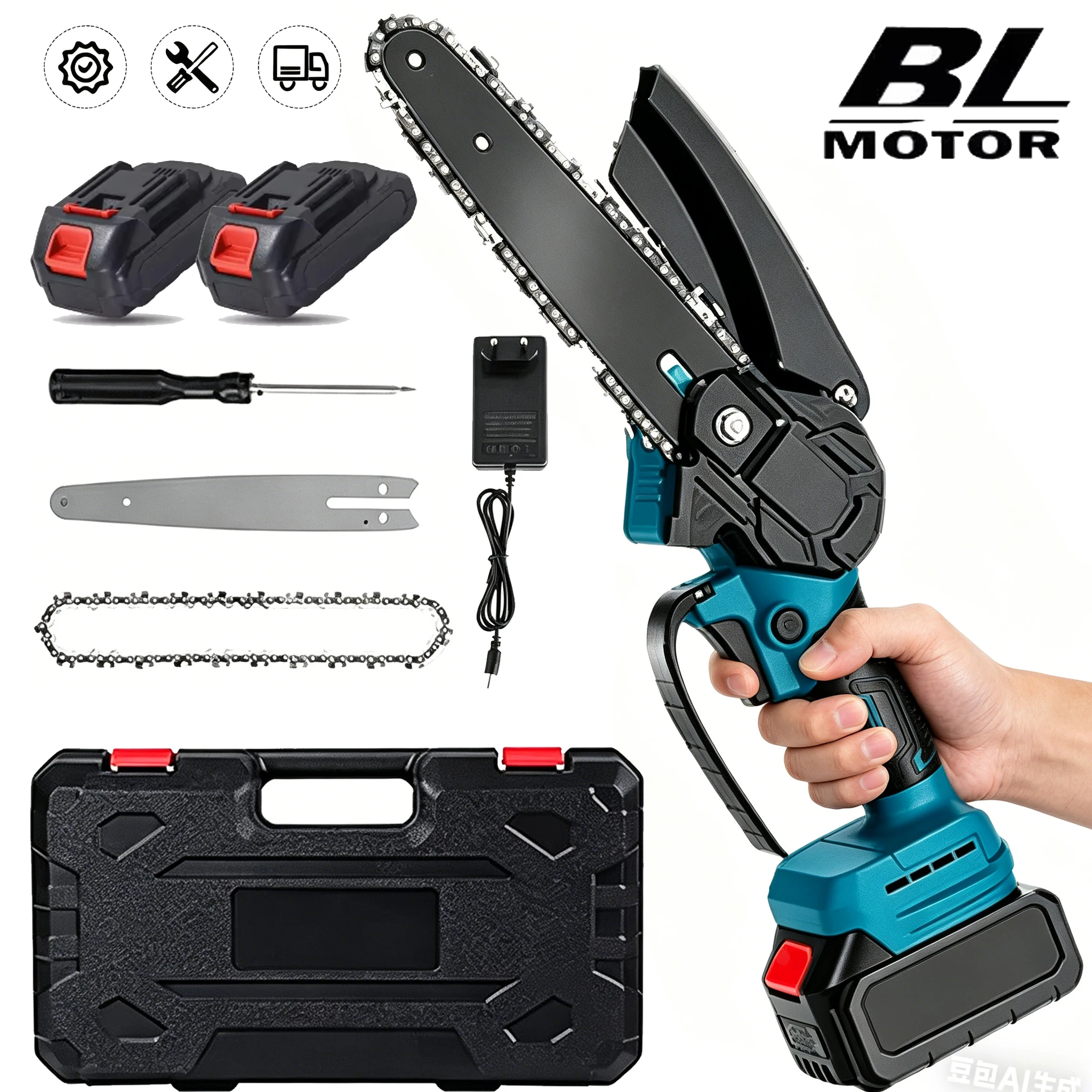 Mini tronçonneuse DWiusty 6 pouces 3000W sans fil, outil de coupe électrique pour le travail du bois et le jardin, compatible avec la batterie Makita 18V