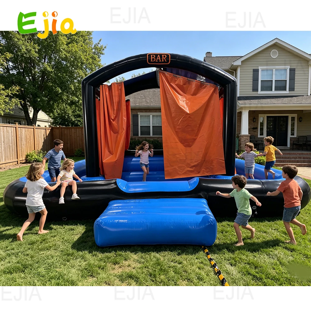 

20FT Inflatable Pool Bar with Tent & Curtains, 6m Large Floating Island Portable Water Bar for Adults & Family Backyard Party