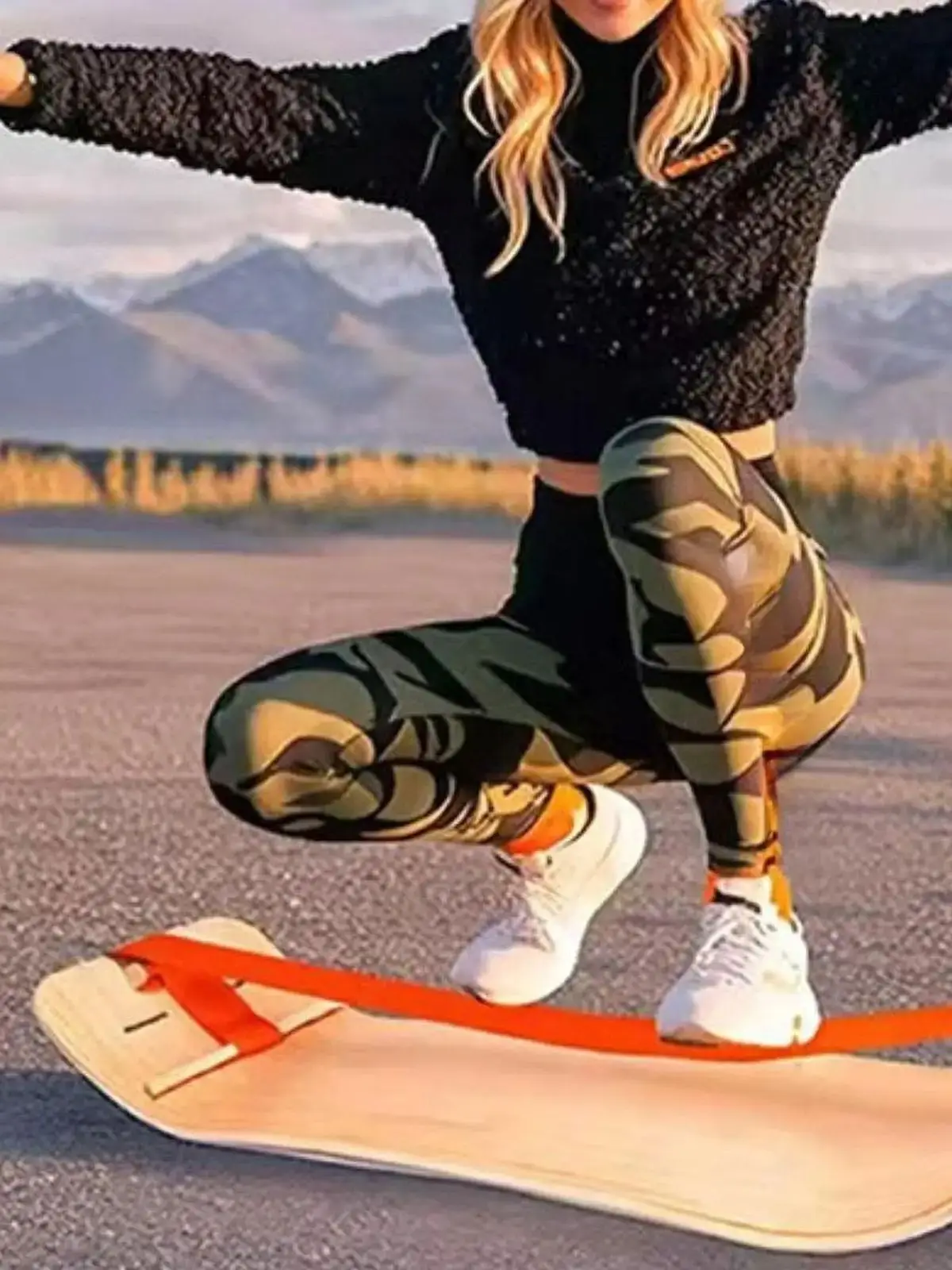 Houten balansbord voor flexibiliteit, stabiliteit en ontspanning, geschikt voor thuisgym, staand balansbord, 1-lijns ski yoga core workout thuis. - afbeelding 2