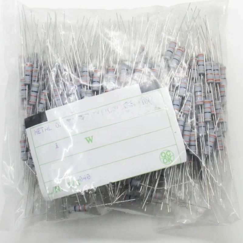 500szt 1W +-5% Rezystor z folii węglowej 1W 1R 10R 22R 47R 100R 220R 330R 680R 1K 2K2 4.7K 10K 47K 100K 470K 1M — zdjęcie produktu 3