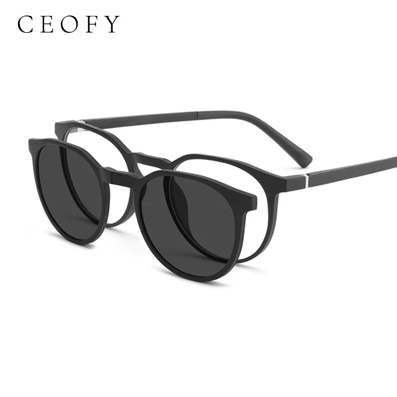 Ceofy Women Round Sunglasses Eyeglasses Frame Optical Myopia Prescription Men Glasses Frame With Sun Clip Magnetic High Quality