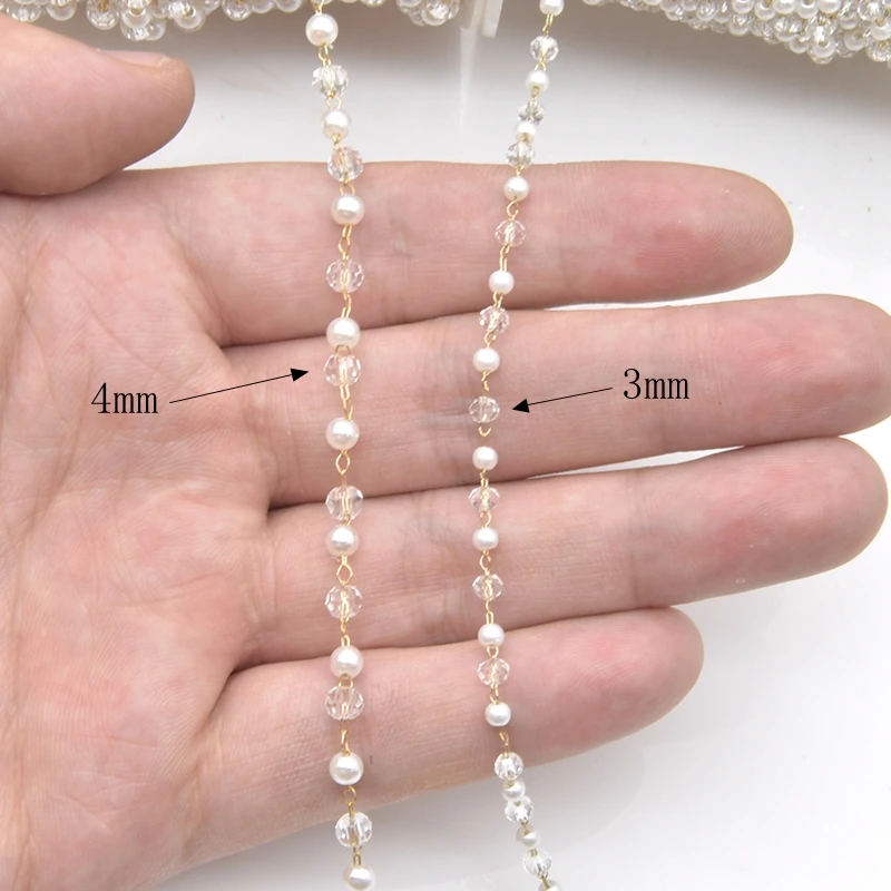 1 Meter Faux Pearl Crystal Glass Beading Chain Copper Necklace Chain For DIY Handmade Accessories Jewelry Making Components