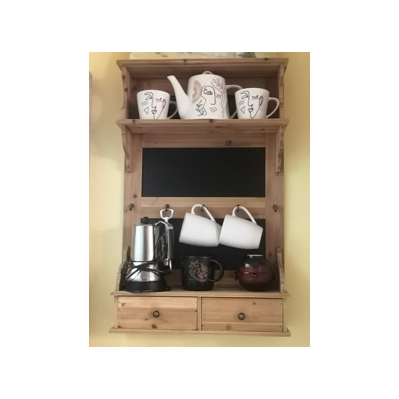 

Handcraft Primitive Solid Wood Chalkboard Signs Wall Mounted Teapot Coffee Mug Holders Shelf Organization Storage Hooks Draws