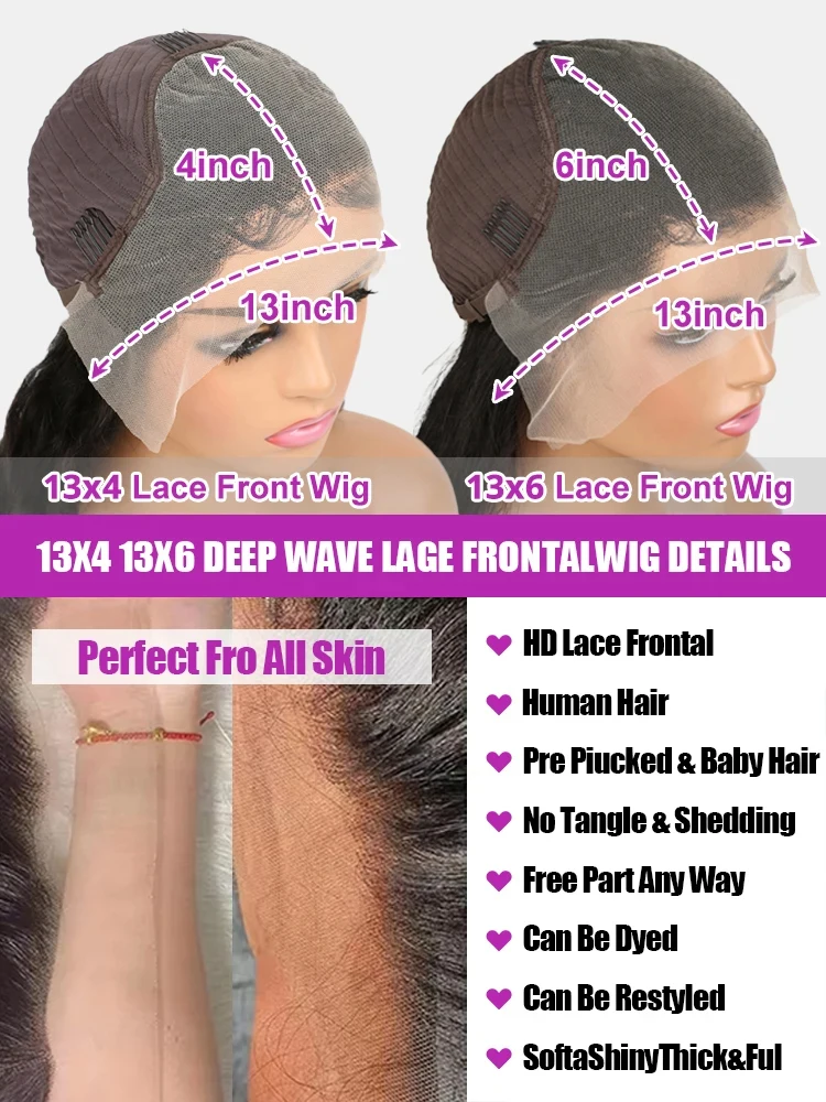 موجة عميقة الدانتيل الجبهة الباروكات شعر الإنسان 13x4 HD الدانتيل الجبهة الباروكات شعر الإنسان غلويليس قبل Plcked شعر بشري مجعد شعر مستعار للنساء