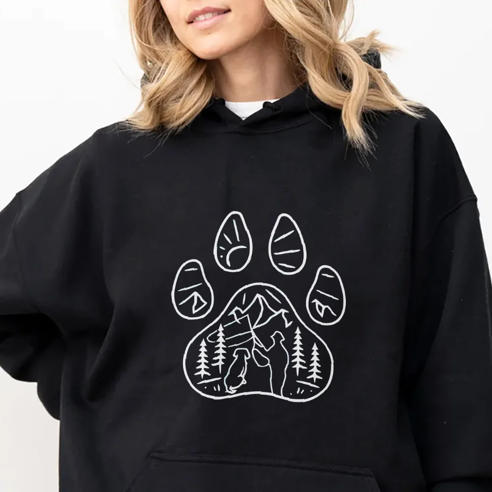 

Paw Print Hoodie Nature Paw Print Pattern Casual Loose Long Sleeved Autumn Outdoor Inspired Unique Comfortable Warm Top