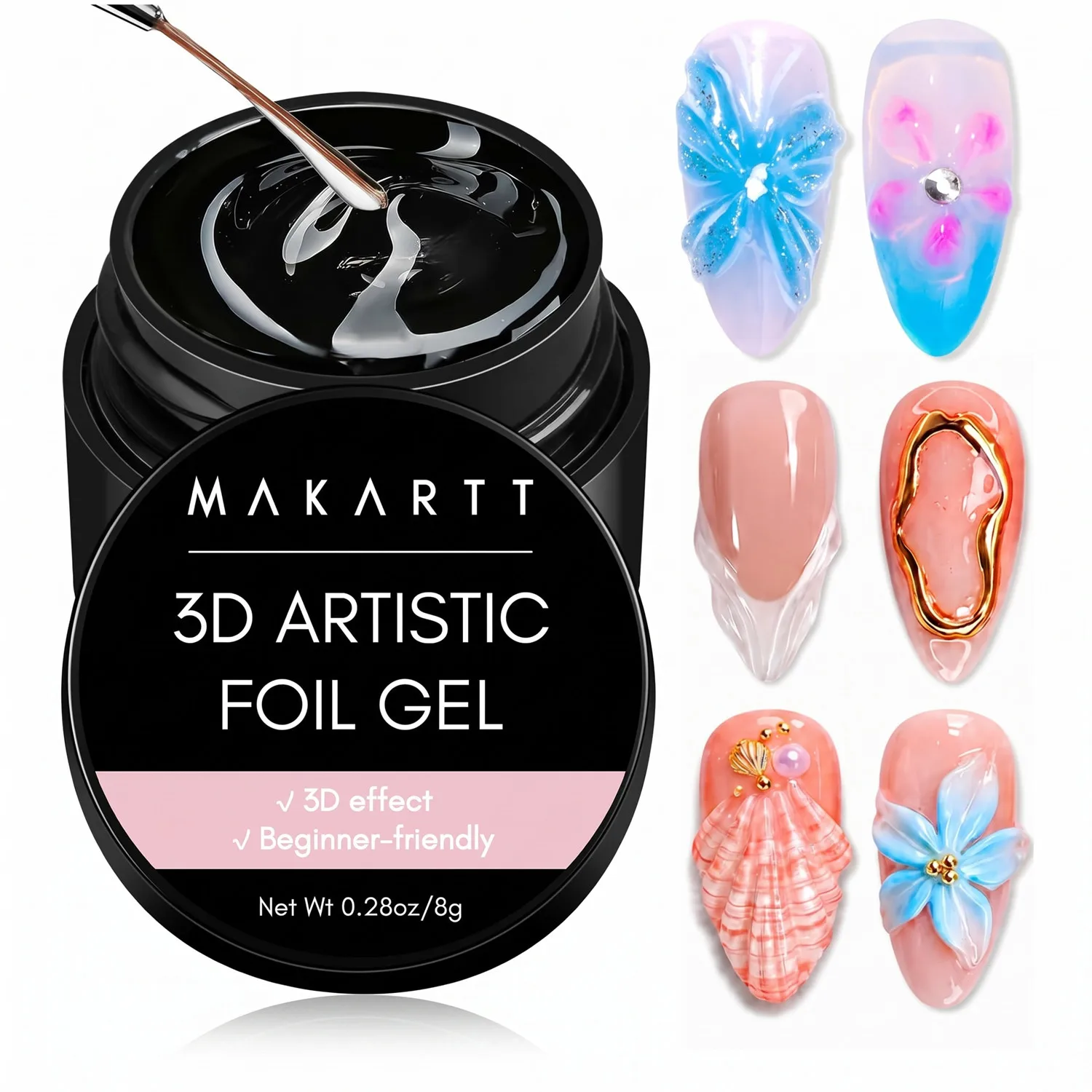 Makartt 3D Nail Foil Glue Gel 8ml for Transfer Foil Nails Art Stickers Strong Adhesion Manicure DIY UV LED Lamp Required