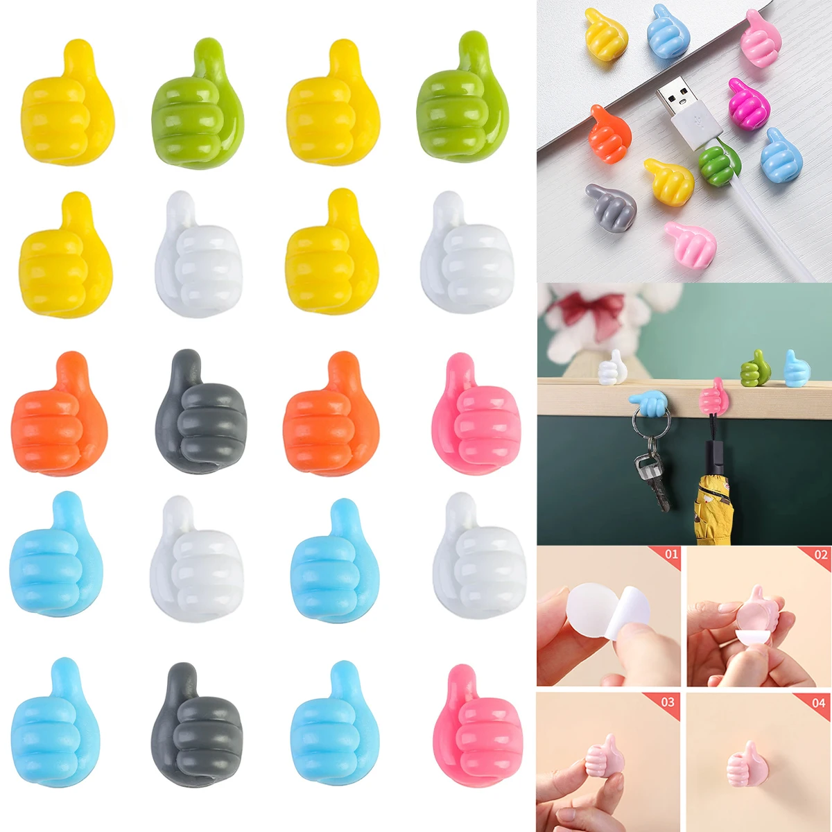 

2/5/10pc Silicone Thumb Wall Hook Self Adhesive Cable Wire Organizer Office Data Wire Key Holder Hook For Home Kitchen Gadget