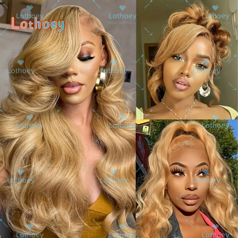 

Highlight Human Hair Wig Glue-free Wig Honey Blonde Wig Transparent Lace Frontal Wigs Pre Plucked With Baby Hair Body Wave 27#